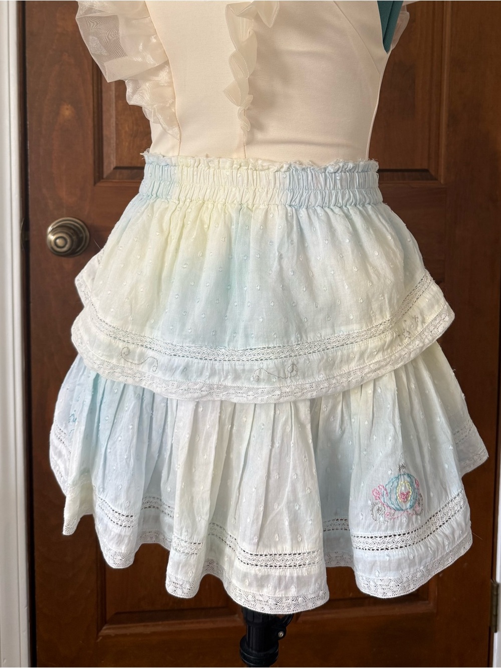 Loveshackfancy Blue Cream Cinderella Embroidered Ruffle Mini Skirt Medium